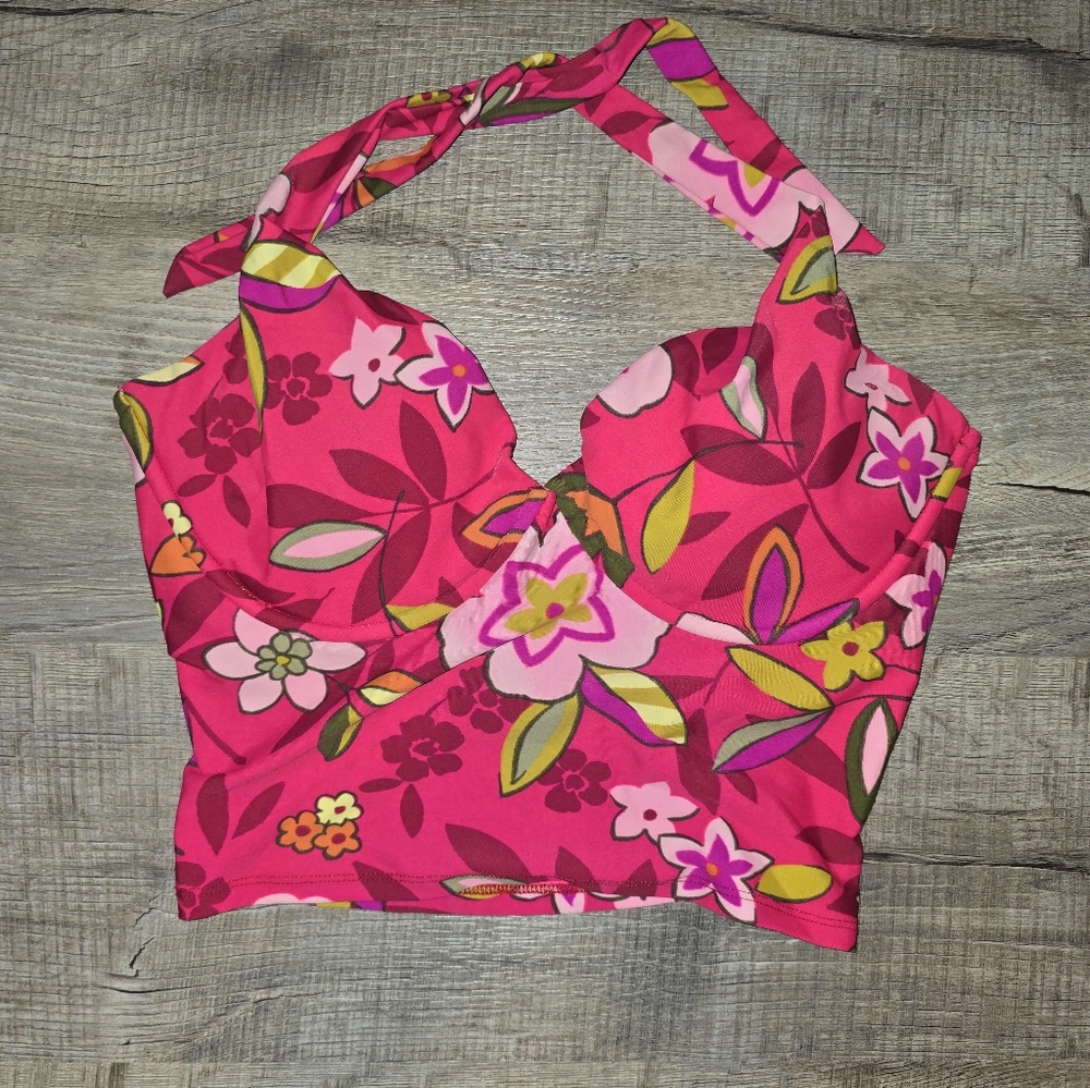 🌟4/$25 Victoria's Secret Pink Floral Swim Tank Top 36D VTG